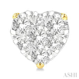 3/4 ctw Heart Shape Lovebright Round Cut Diamond Stud Earring in 14K Yellow and White Gold