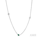 1/6 ctw Round Cut Diamond and 1.75MM Emerald Precious Station Necklace in 14K White Gold