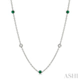1/2 ctw Round Cut Diamond and 2.85MM Emerald Precious Station Necklace in 14K White Gold