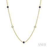 1/2 ctw Round Cut Diamond and 2.85MM Sapphire Precious Station Necklace in 14K Yellow Gold