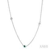 1/4 ctw Round Cut Diamond and 2.25MM Emerald Precious Station Necklace in 14K White Gold
