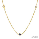 1/4 ctw Round Cut Diamond and 2.25MM Sapphire Precious Station Necklace in 14K Yellow Gold