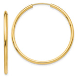 14k Polished Round Endless 2mm Hoop Earrings