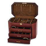 Luxury Giftware High Gloss Burlwood Veneer with Black Accents 3-drawer Locking Wooden Jewelry Box