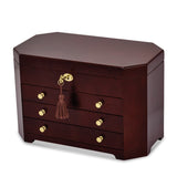 Luxury Giftware Matte Mahogany Veneer 3-drawer Locking Wooden Jewelry Box