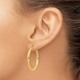 14K Polished 3mm Lightweight Tube Hoop Earrings