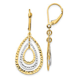 14K Two-tone Diamond Cut Leverback Earrings