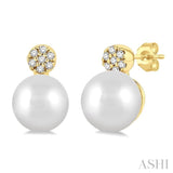 1/20 ctw Petite 5.5MM Cultured Pearls and Round Cut Diamond Fashion Earring in 10K Yellow Gold