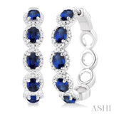 1/2 ctw Oval Cut 4X3MM Sapphire and Round Cut Diamond Halo Precious Hoop Earring in 14K White Gold