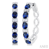 1/4 ctw Oval Cut 4X3MM Sapphire and Round Cut Diamond Precious Hoop Earring in 14K White Gold