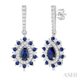 1/3 ctw 5X3MM & 1.45MM Sapphire and Round Cut Diamond Precious Earring in 14K White Gold