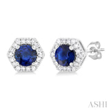 Gemstone & Halo Diamond Stud Earrings