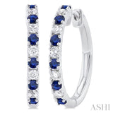 1/4 ctw Petite 1.80MM Sapphire and Round Cut Diamond Precious Fashion Huggies in 10K White Gold