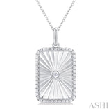 1/20 ctw Rectangle Medallion Round Cut Diamond Pendant With Chain in Sterling Silver