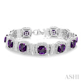 1/10 ctw Cushion Cut 7X7MM Amethyst and Round Cut Diamond Semi Precious Bracelet in Sterling Silver