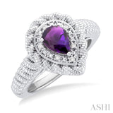 1/20 ctw Pear Cut 7X5MM Amethyst and Round Cut Diamond Semi Precious Ring in Sterling Silver