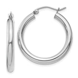 14K White Gold Polished 3mm Lightweight Tube Hoop Earrings