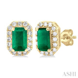 Gemstone & Halo Diamond Stud Earrings