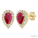 Pear Shape Gemstone & Halo Diamond Stud Earrings