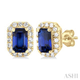 Gemstone & Halo Diamond Stud Earrings