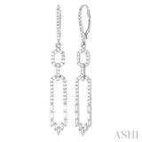 1 1/5 ctw Paper Clip Baguette and Round Cut Diamond Long Fashion Earrings in 14K White Gold