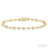 1 1/10 ctw Marquise and Floral Link Diamond Bracelet in 10K Yellow Gold