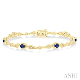 1/10 ctw Oval Cut 4X3MM Sapphire and Round Cut Diamond Precious Bracelet in 10K Yellow Gold