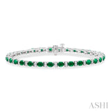 1/3 ctw Oval Cut 4X3MM Emerald and Round Cut Diamond Precious Bracelet in 14K White Gold