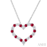 1/4 ctw Open Heart 1.80MM Round Cut Ruby and Round Cut Diamond Precious  Fashion Pendant With Chain in 14K White Gold