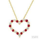 1/4 ctw Open Heart 1.80MM Round Cut Ruby and Round Cut Diamond Precious  Fashion Pendant With Chain in 14K Yellow Gold