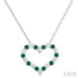 1/8 ctw Open Heart 1.4MM Round Cut Emerald and Round Cut Diamond Precious  Fashion Pendant With Chain in 14K White Gold