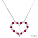 1/8 ctw Open Heart 1.4MM Round Cut Ruby and Round Cut Diamond Precious  Fashion Pendant With Chain in 14K White Gold