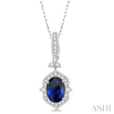 6x4 MM Oval Shape Sapphire and 1/5 Ctw Diamond Pendant in 14K White Gold with Chain