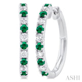 1/4 ctw Petite 1.80MM Emerald and Round Cut Diamond Precious Fashion Huggies in 10K White Gold