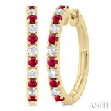 1/4 ctw Petite 1.80MM Ruby and Round Cut Diamond Precious Fashion Huggies in 10K Yellow Gold