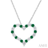 1/4 ctw Open Heart 1.80MM Round Cut Emerald and Round Cut Diamond Precious  Fashion Pendant With Chain in 14K White Gold