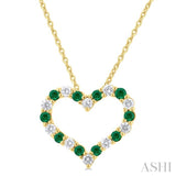 1/4 ctw Open Heart 1.80MM Round Cut Emerald and Round Cut Diamond Precious  Fashion Pendant With Chain in 14K Yellow Gold