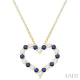 1/4 ctw Open Heart 1.80MM Round Cut Sapphire and Round Cut Diamond Precious  Fashion Pendant With Chain in 14K Yellow Gold