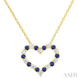 1/8 ctw Open Heart 1.4MM Round Cut Sapphire and Round Cut Diamond Precious  Fashion Pendant With Chain in 14K Yellow Gold