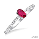 1/10 ctw Petite 5X3MM Oval Cut Ruby and Round Cut Diamond Precious Fashion Ring in 10K White Gold