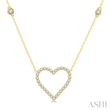 1/2 ctw Heart Pendant Round Cut Diamond Fashion Station Necklace in 10K Yellow Gold