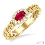 Oval Shape Cuban East-West Gemstone & Halo Diamond Ring