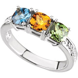 Sterling Silver with CZ accent          2 Stone Ring for Mother with synthetic stones. Prices will vary. All rings customizable.