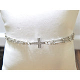 Ss & Cz multi chain  sideways cross bracelet