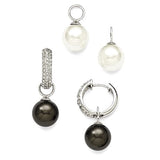 Majestik Sterling silver w/cz 12-13mm blk &wht interchangeable hoops