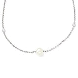 Sterling Silver Majestik 10-11mm White Shell Bead&CZ Station Necklace