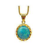 14kt ladies Bezel set pendant with 10.88ct Black Opal 16”Snake chain 5.6dwt