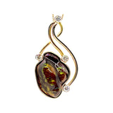 14kt yellow gold ladies pendant with 0.91ctw diamond with 26.80ct Fire Agate