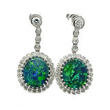14kt white ladies gold earrings with 3.75ct Boulder Opals with 0.80ctw diamonds
