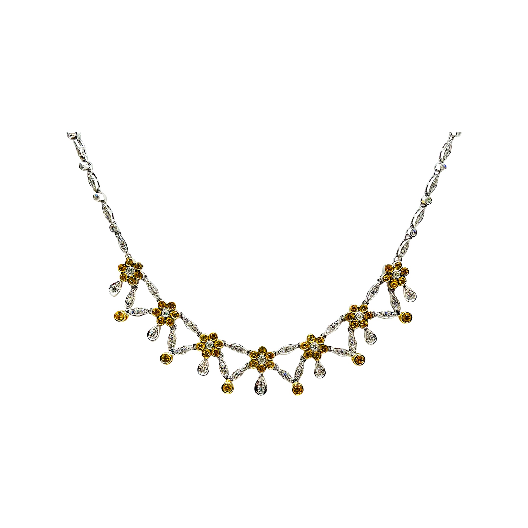 White gold Yellow Sapphire & diamond necklace